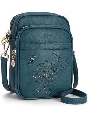 Women's Blue Crossbody Phone Purse Triple Compartments Lightweight Shoulder Bag